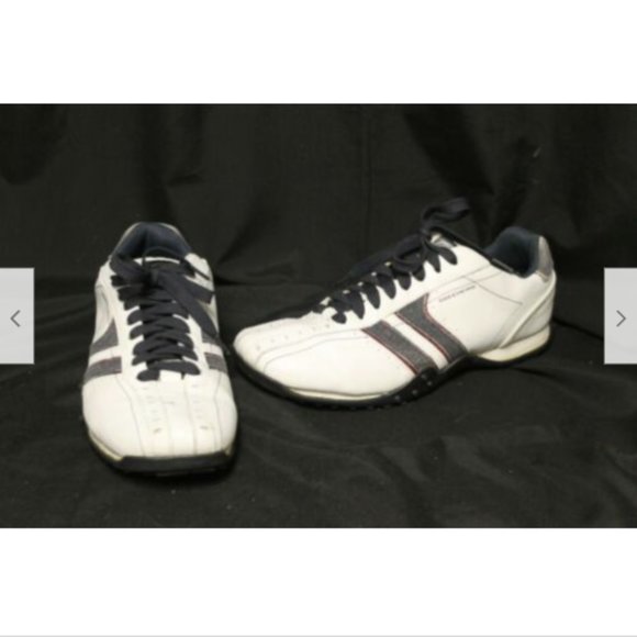 skechers blue and white stripe
